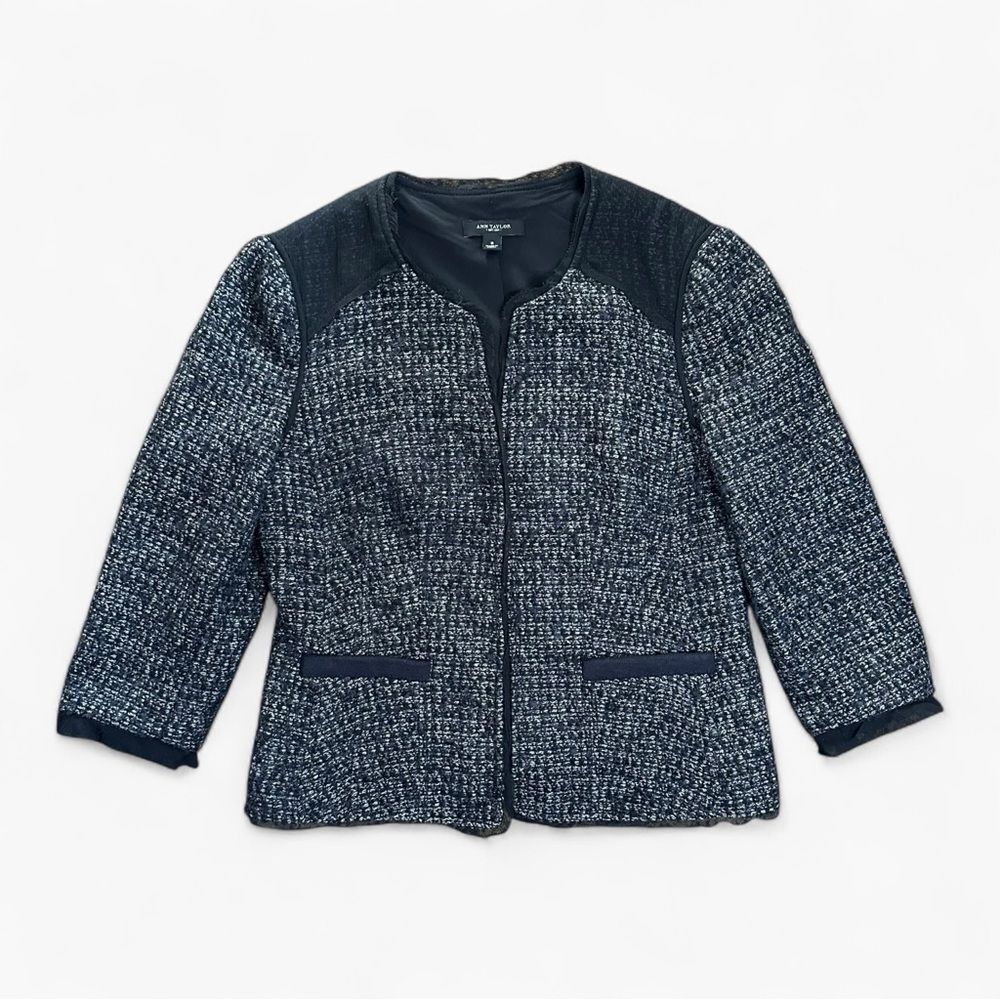 Ann Taylor Gray Tweed Wool Blend Blazer Jacket Size 8 Classic Chic
